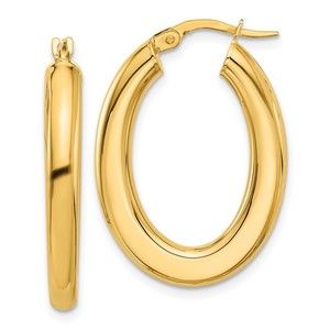 14K Polished Tube Oval Hoop Earrings
